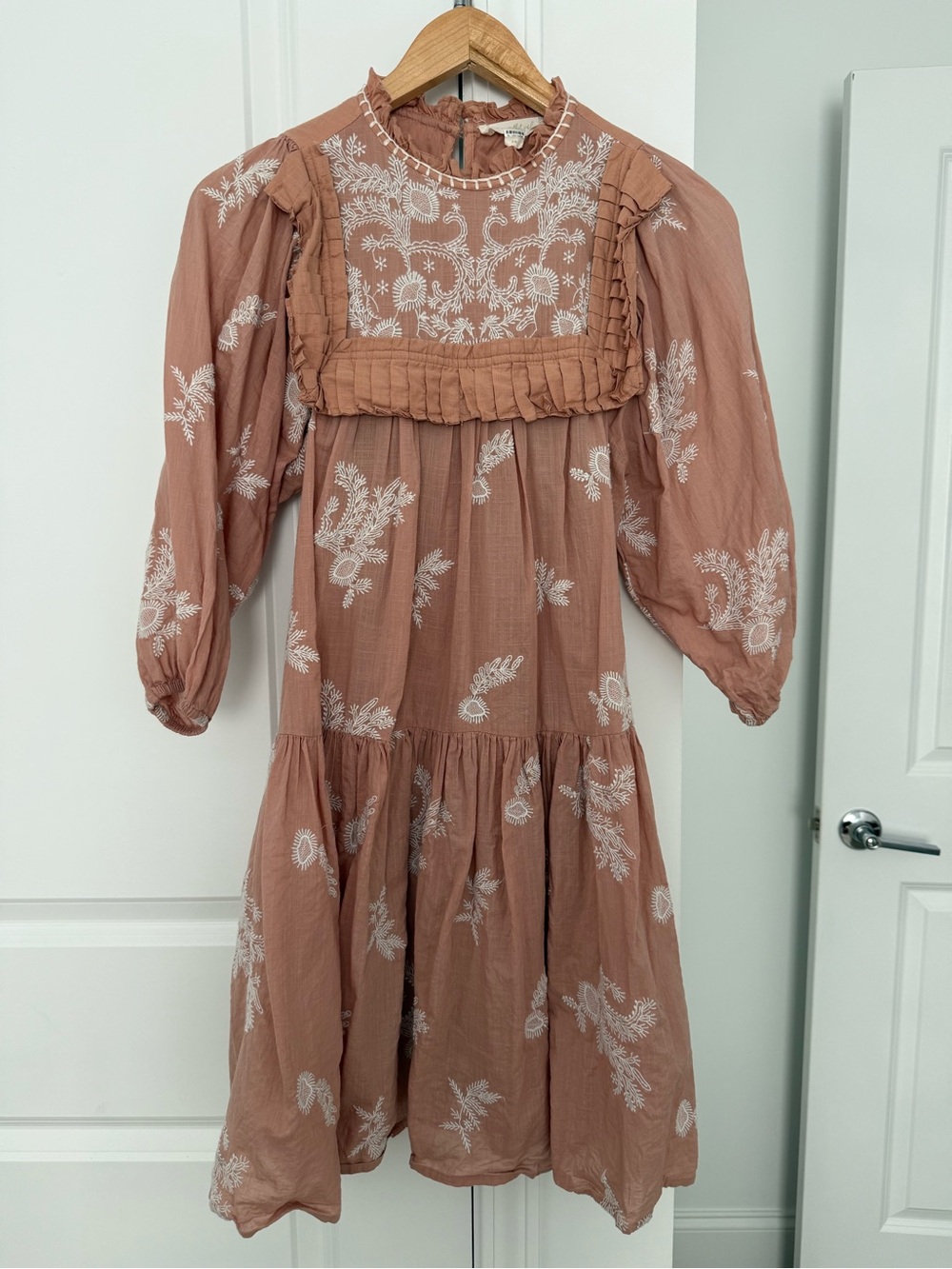 Embroidered Ruffle Tiered  Dress in Dusty Rose